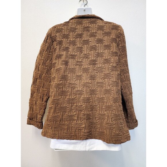 Great Cavalier Blazer Jacket Women Large Brown Button Texture Print Vintage - Picture 7 of 9